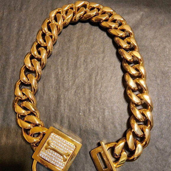 NIB 24kt GP 19" Dog Collar with Beautiful Swarovski Crystals. - Picture 1 of 4